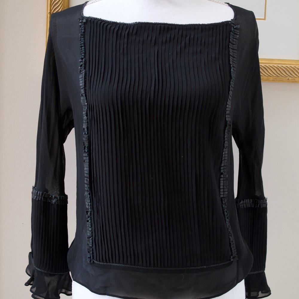 Vintage Max Studio Silk Blouse w/ Leather Details